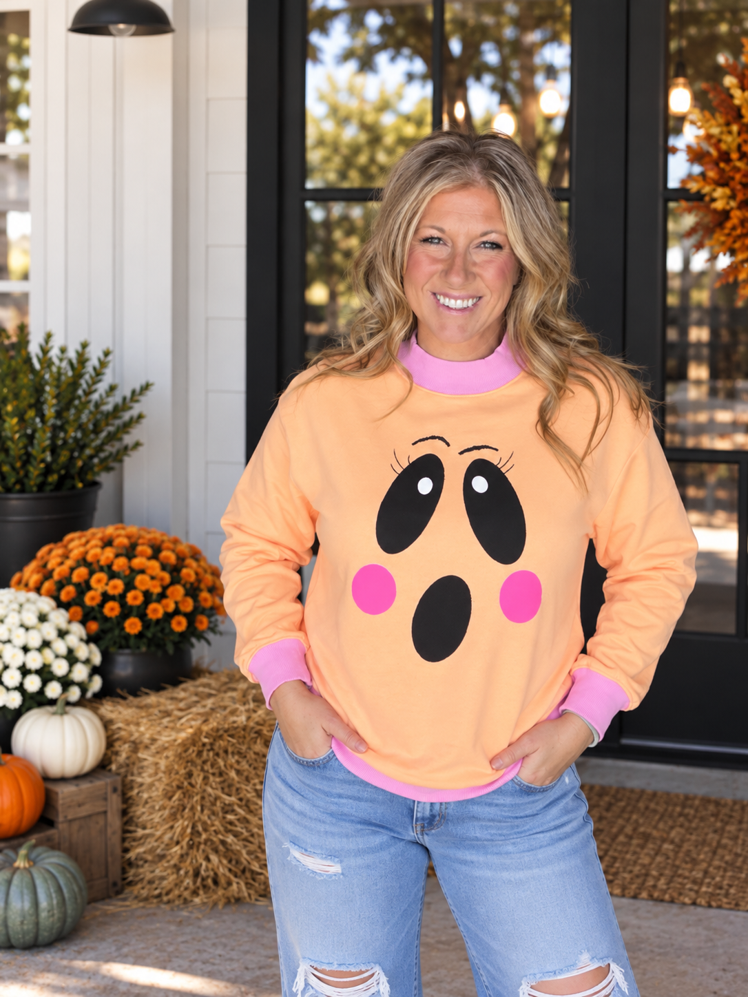 Oh Sheet! Grapefruit Orange Mock Neck Sweatshirt
