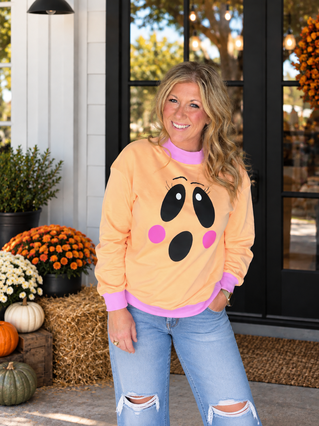 Oh Sheet! Grapefruit Orange Mock Neck Sweatshirt