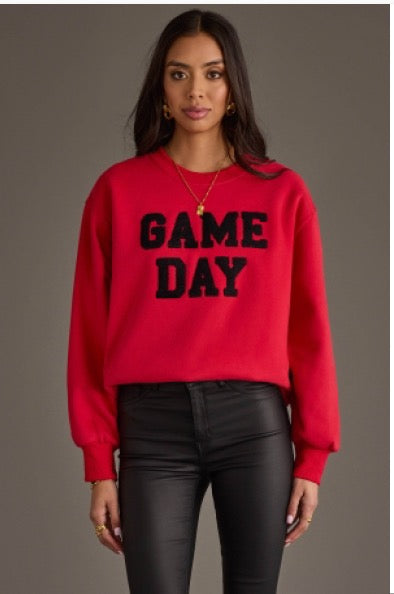 Red & Black Game Day Sweatshirt With Chenille Letters