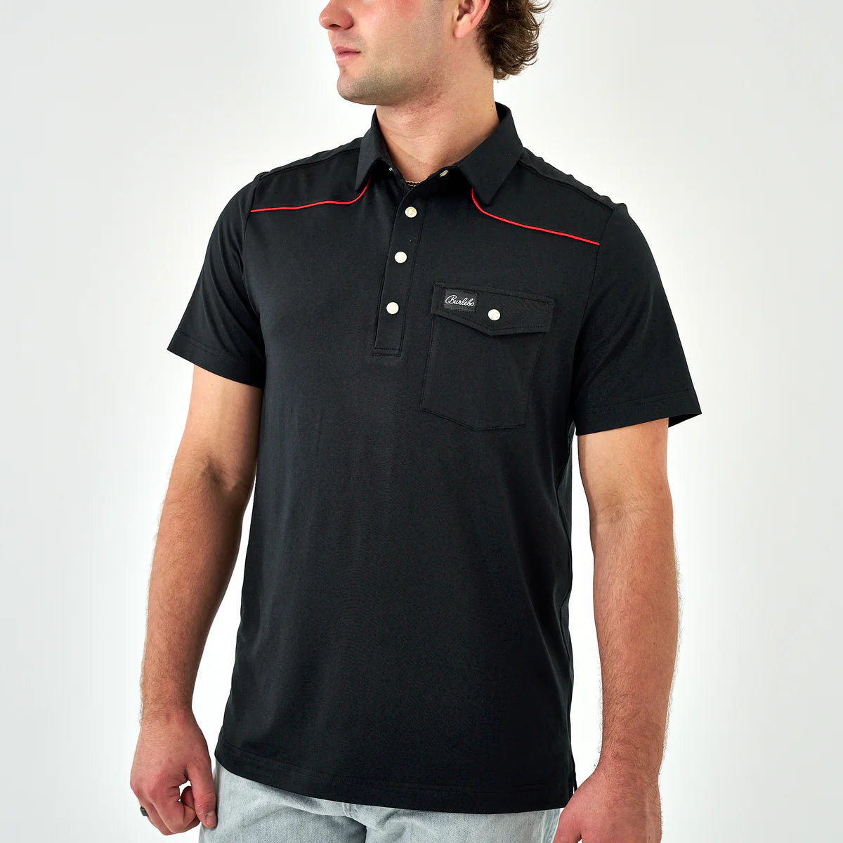 Burlebo Pearl Snap Performance Polo - Black And Red