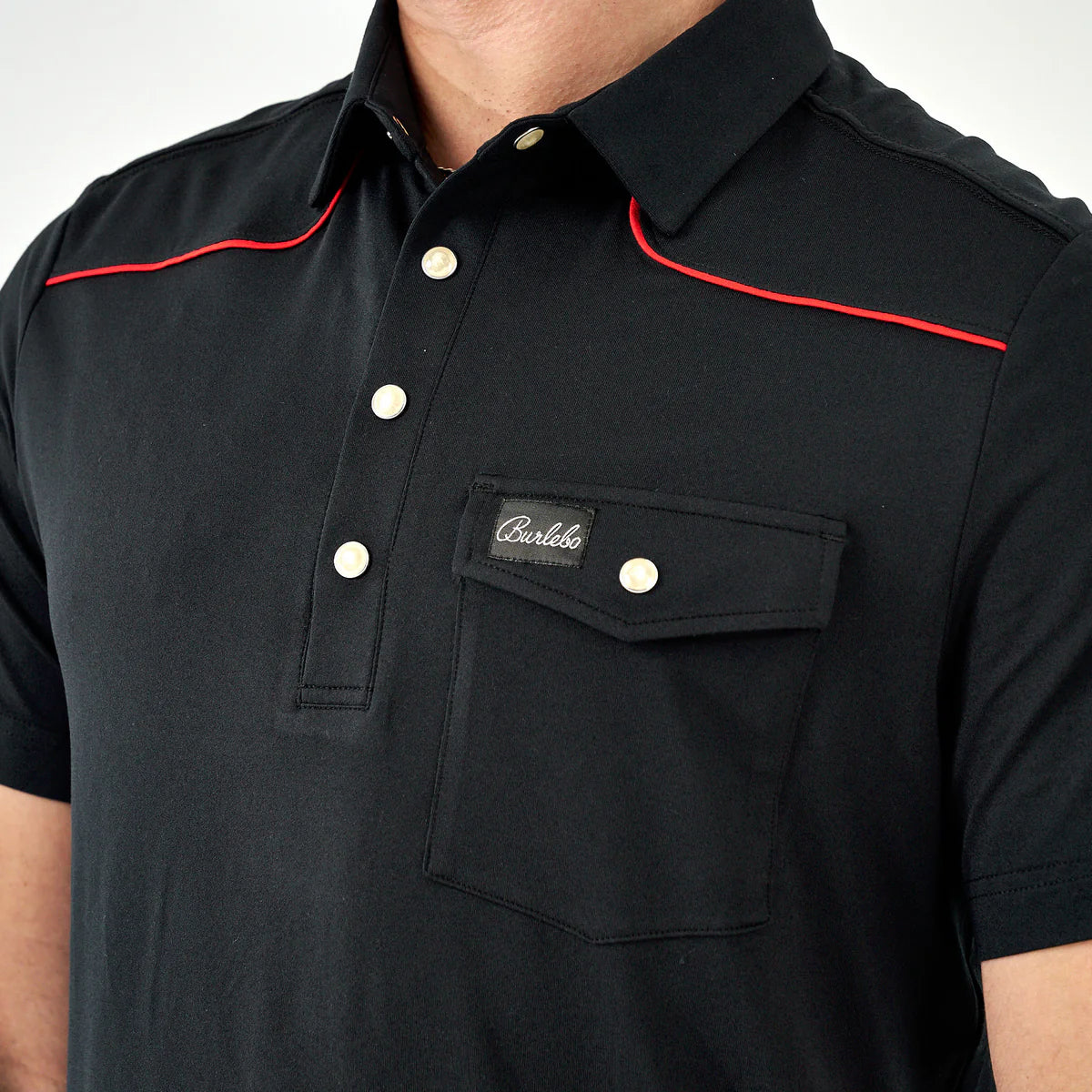 Burlebo Pearl Snap Performance Polo - Black And Red