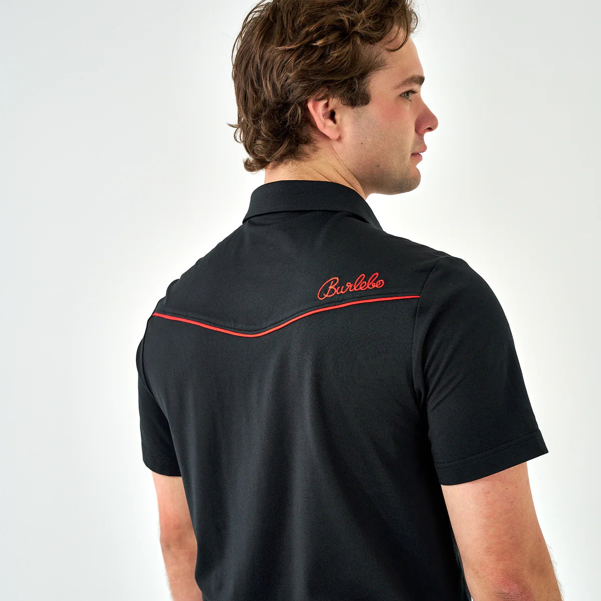 Burlebo Pearl Snap Performance Polo - Black And Red