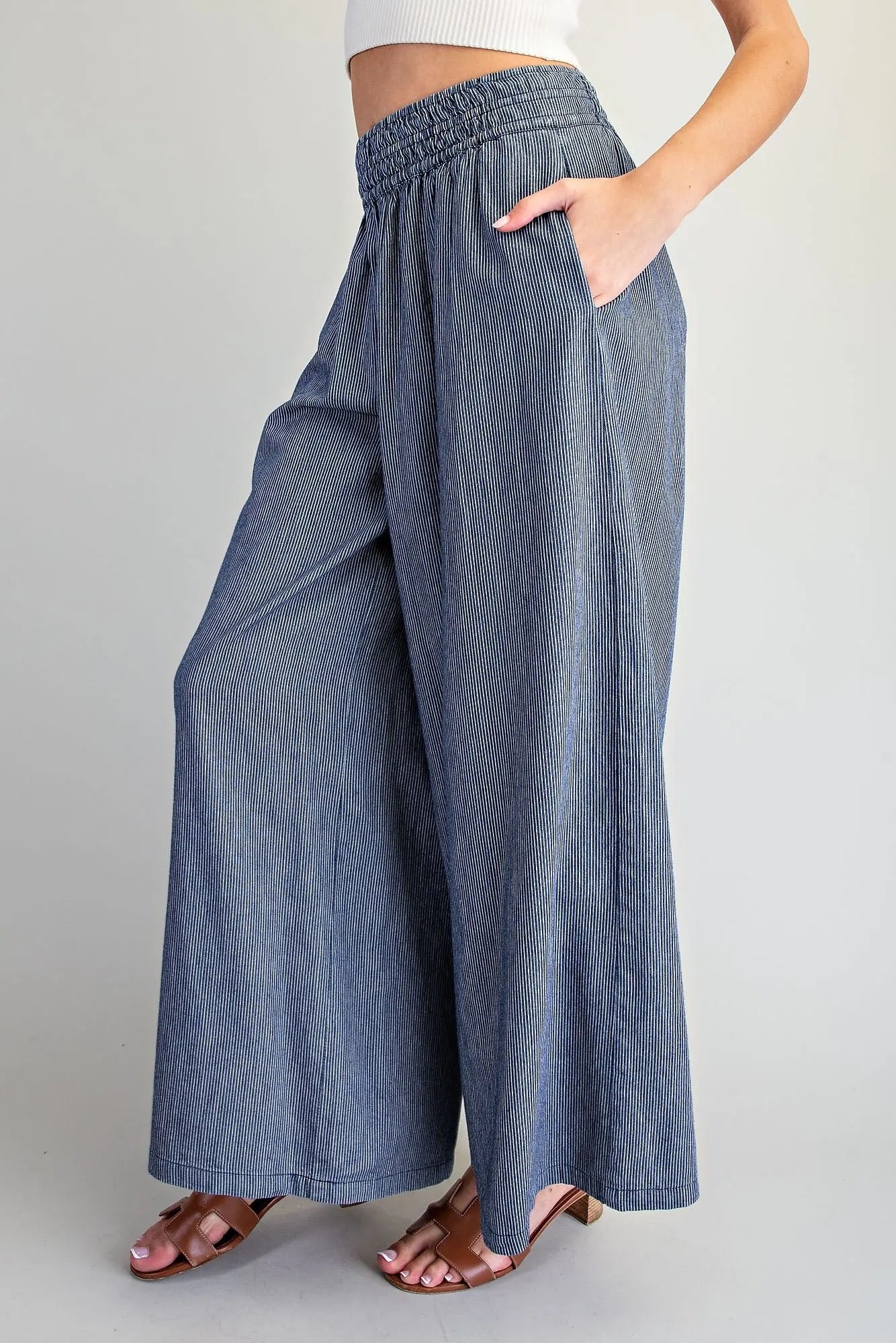 Pinstriped Wide Leg Pants Denim