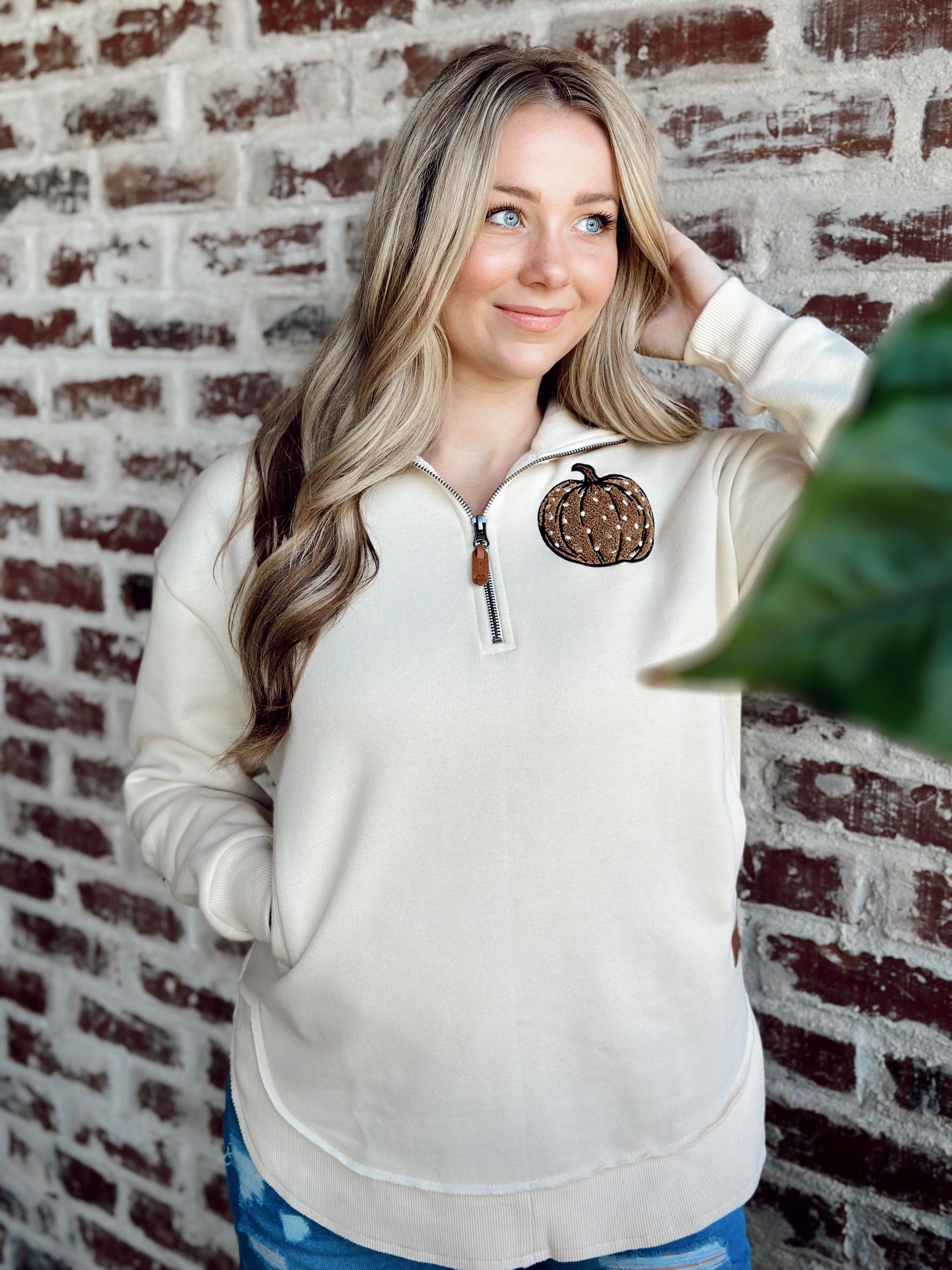 Monogrammed Pumpkin Quarter Zip Sweatshirt