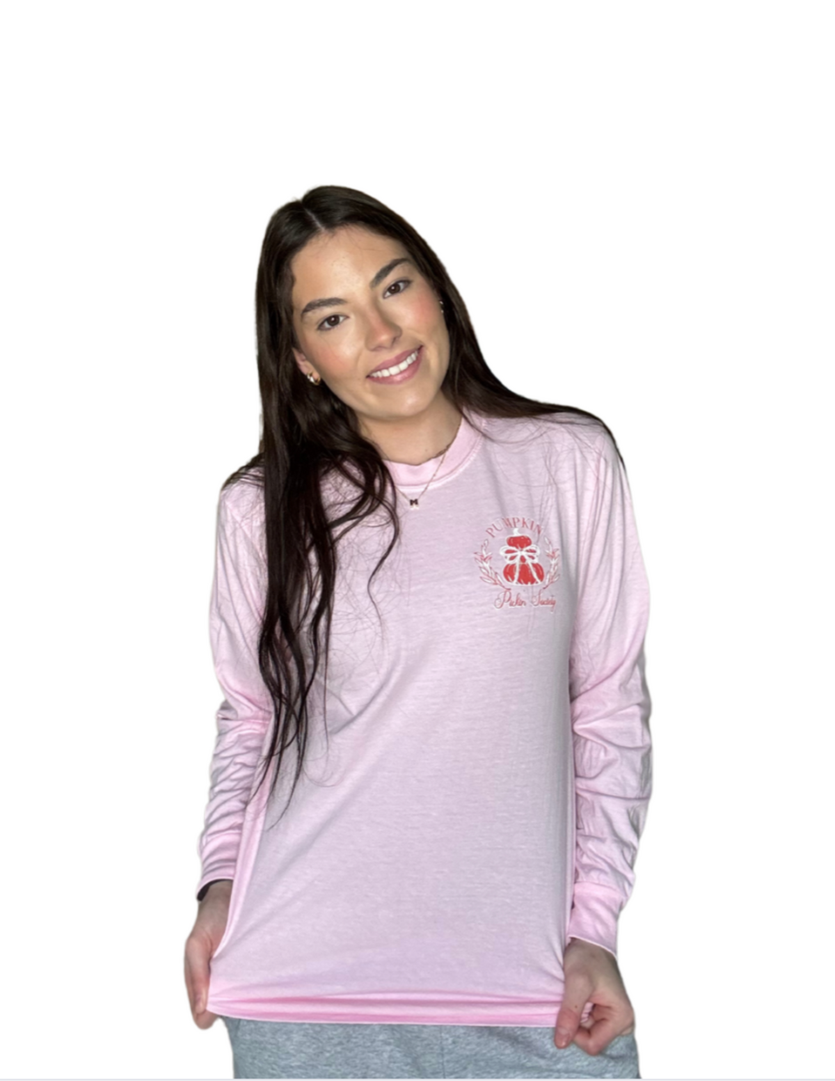 Pumpkin Pickin&#39; Society Pink Comfort Color Long Sleeve Tee