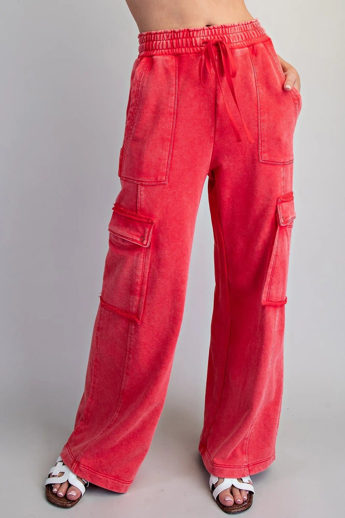 Red Snow Washed Cargo Sweatpants