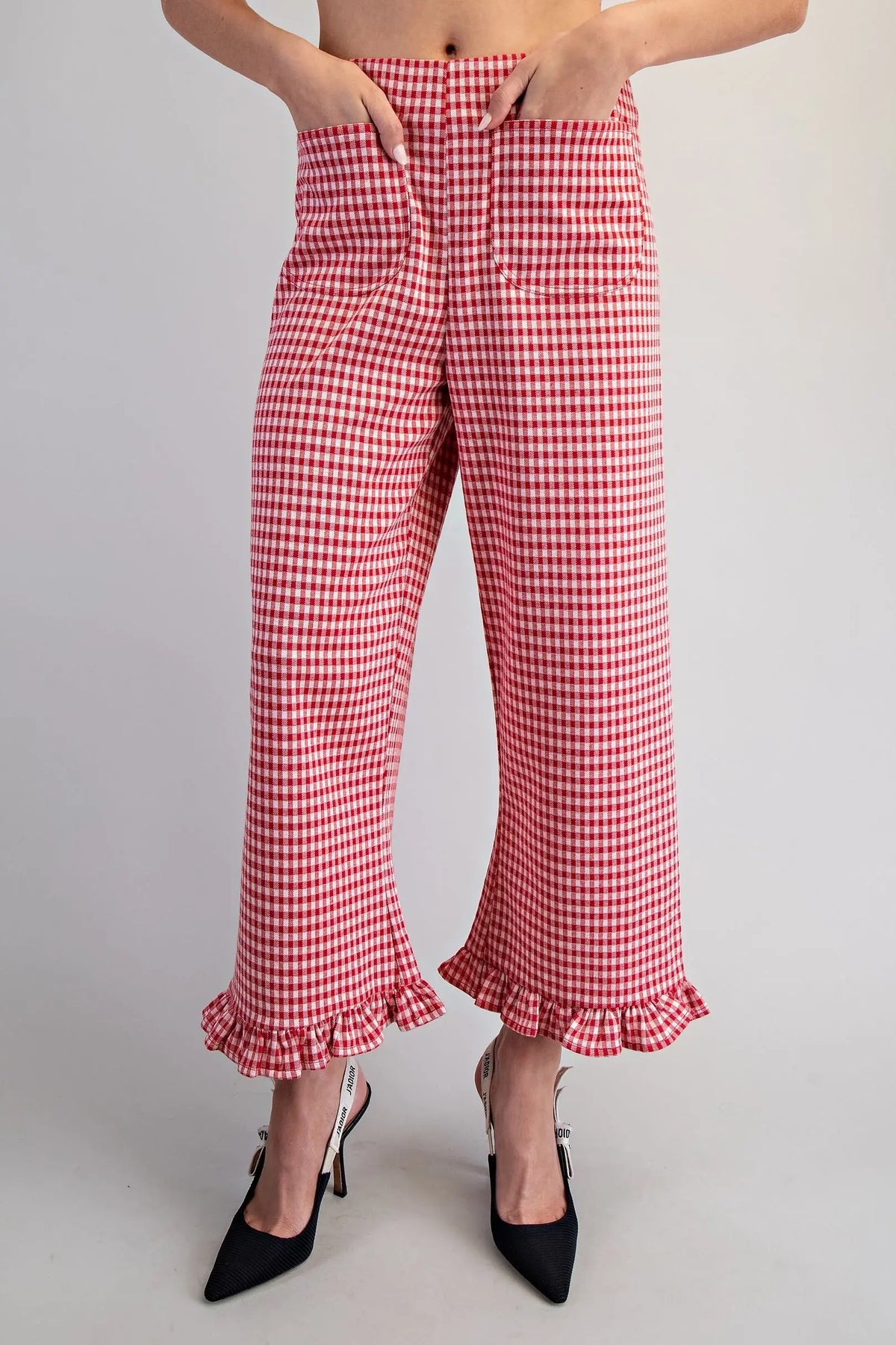 Red & White Striped Straight Leg Pants