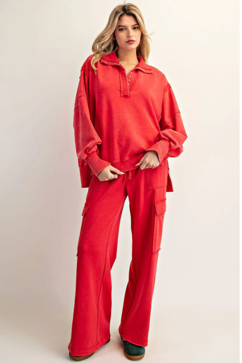Red Snow Washed Cargo Sweatpants & Pullover