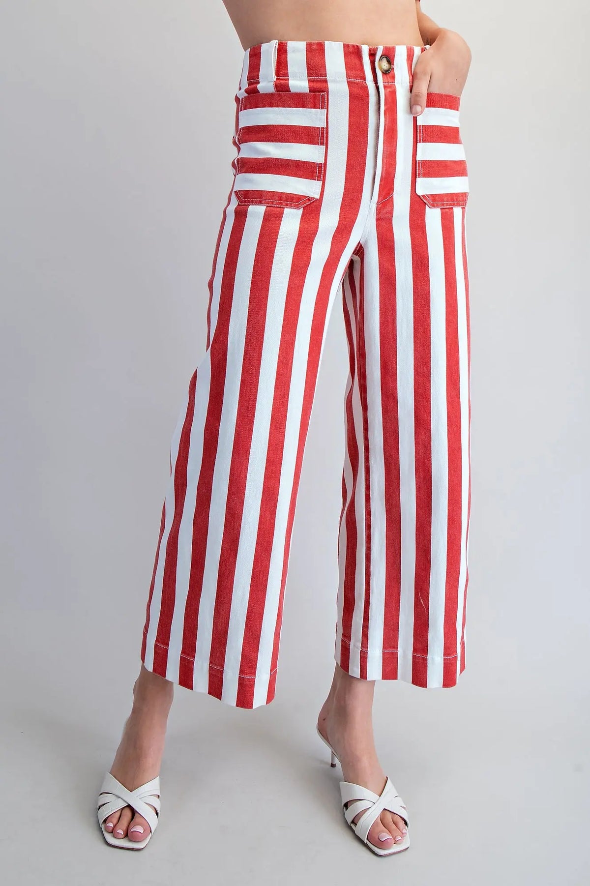 Red & White Striped Straight Leg Pants