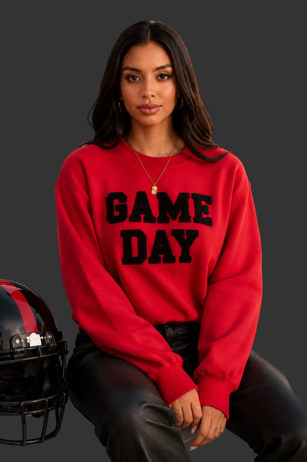 Red & Black Game Day Sweatshirt With Chenille Letters
