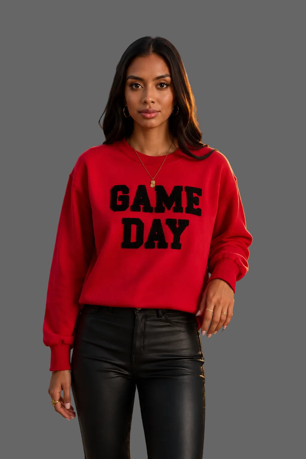 Red & Black Game Day Sweatshirt With Chenille Letters