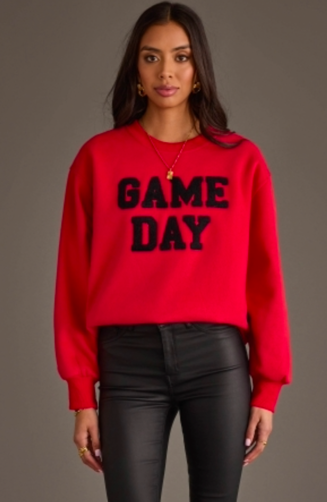 Red & Black Game Day Sweatshirt With Chenille Letters