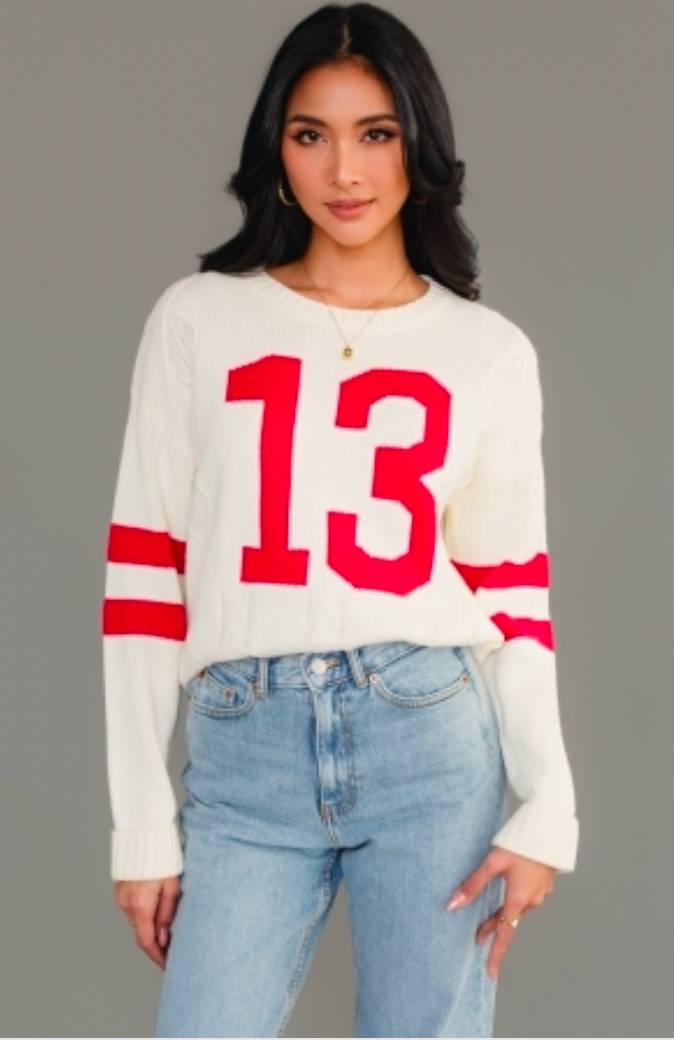 Cream & Red 13 Cable Knit Sweater