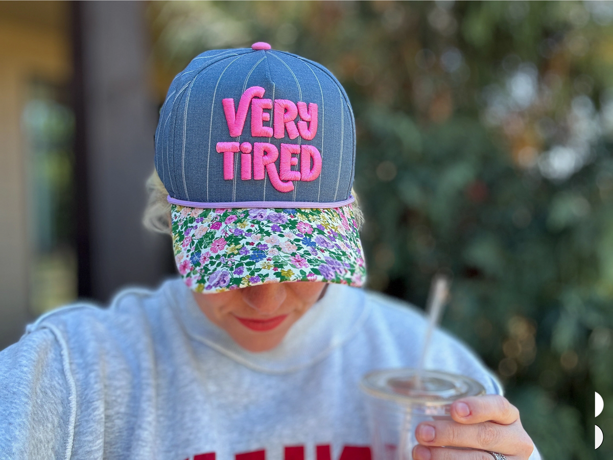 Embroidered Baseball Cap - "Very Tired" - Blue Chambray