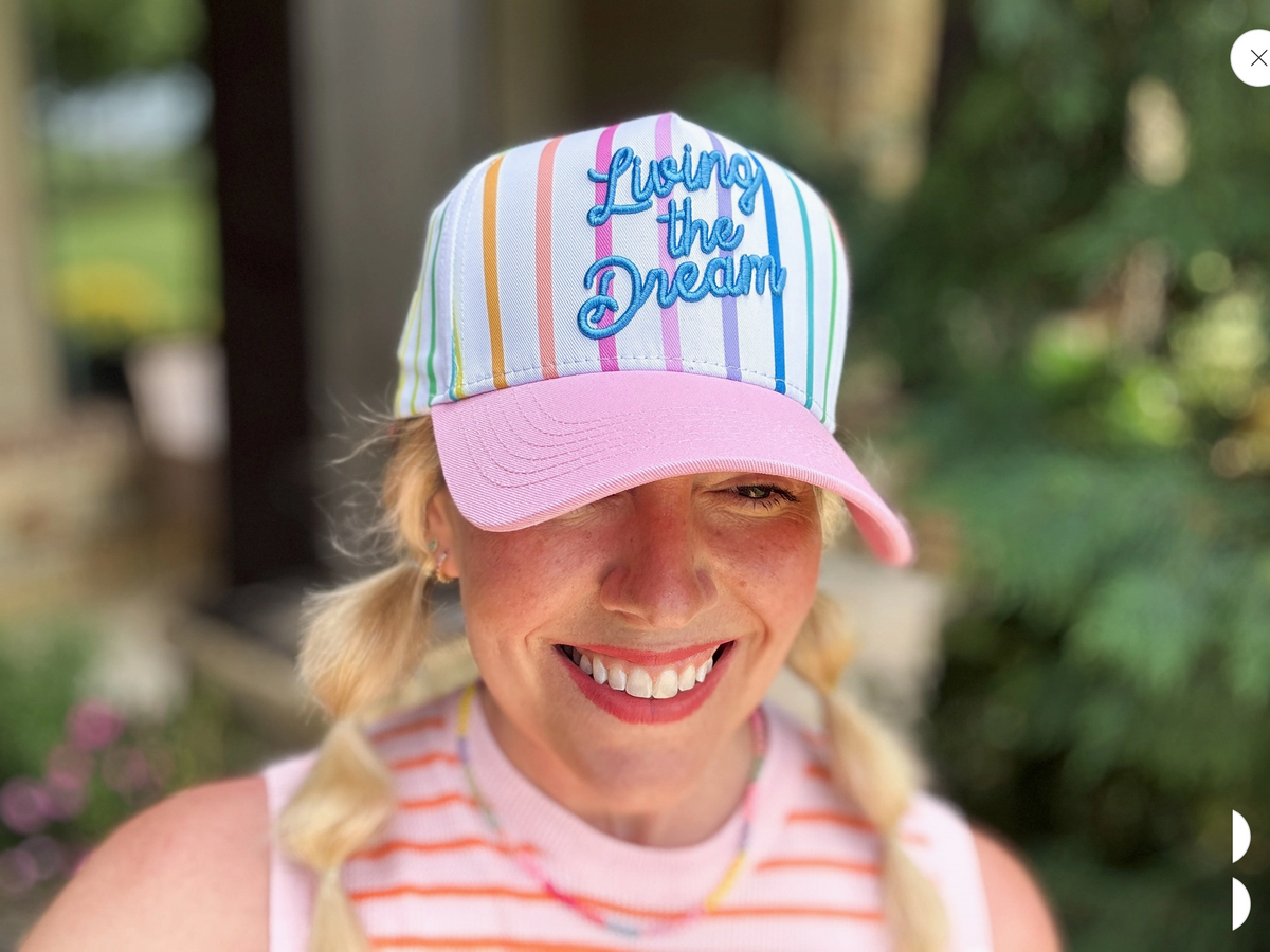 Embroidered Baseball Cap -"Living the Dream"-Colorful + Pink