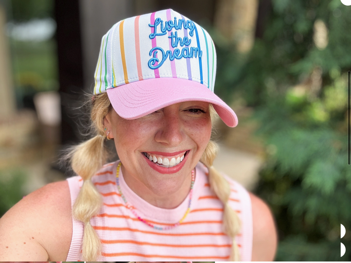 Embroidered Baseball Cap -"Living the Dream"-Colorful + Pink