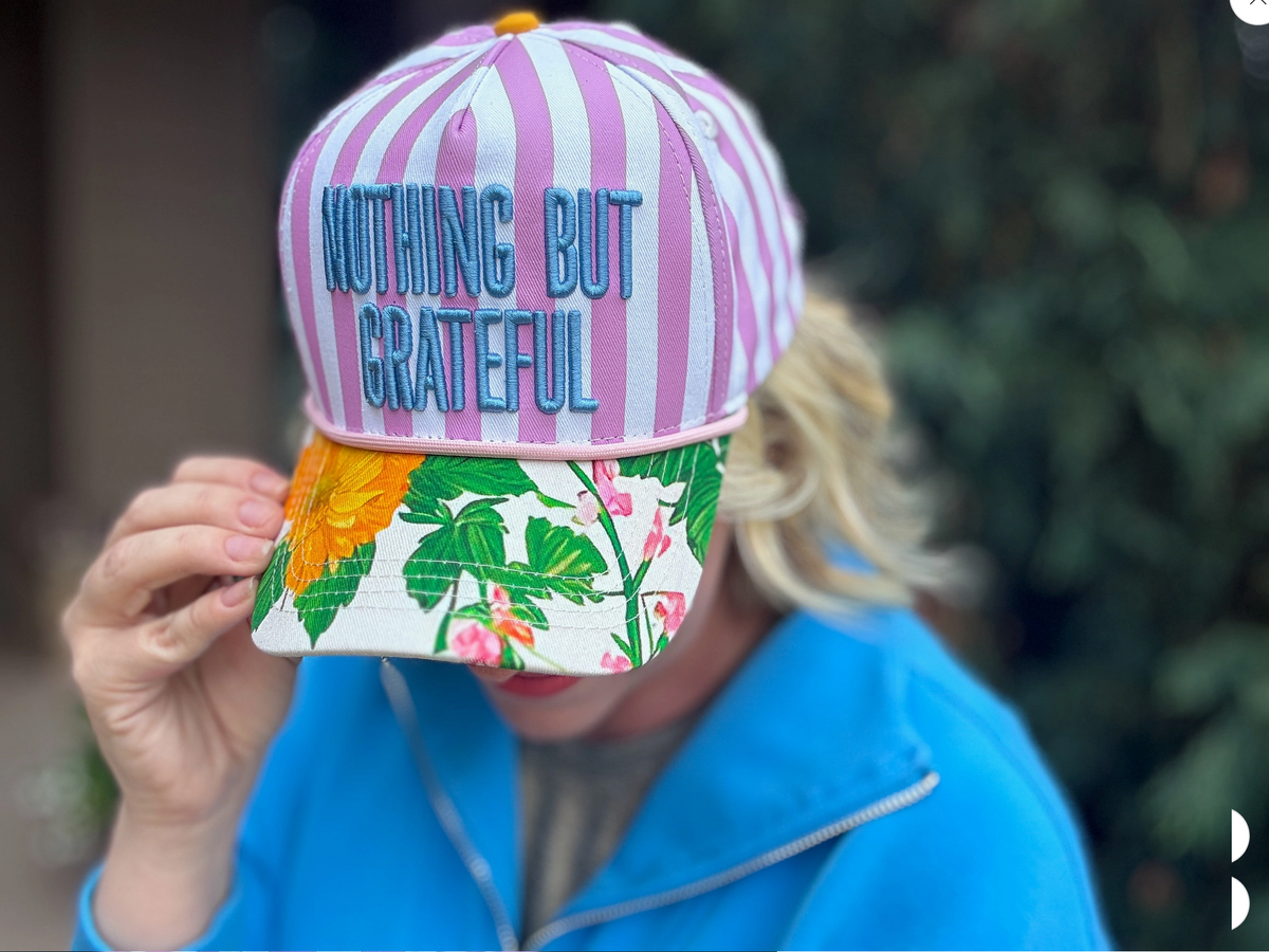 Embroidered Baseball Cap - "Nothing But Grateful" - Pink