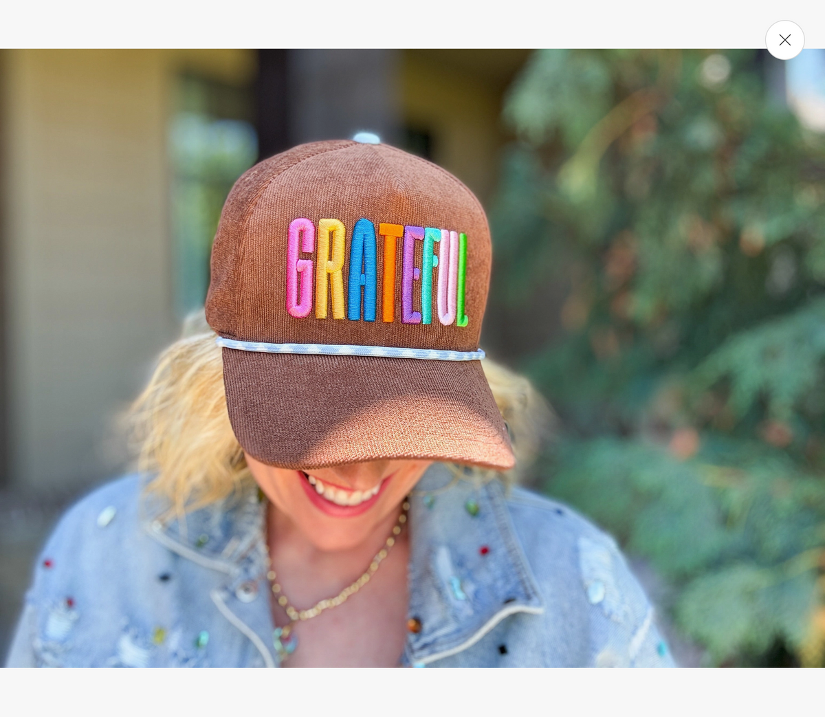Embroidered Baseball Cap - "Grateful" - Chocolate Brown
