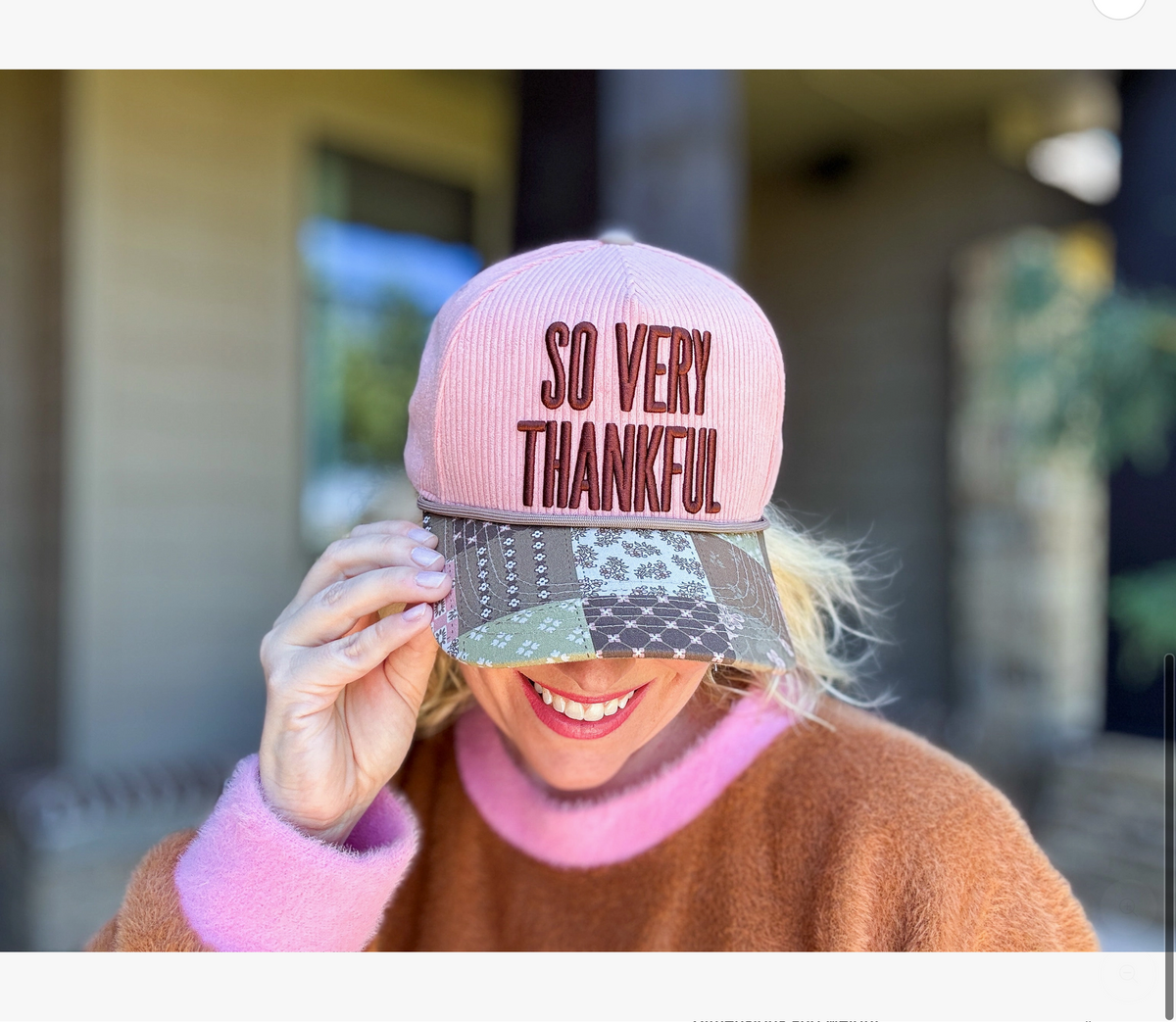 Embroidered Baseball Cap - "So Very Thankful" - Light Pink