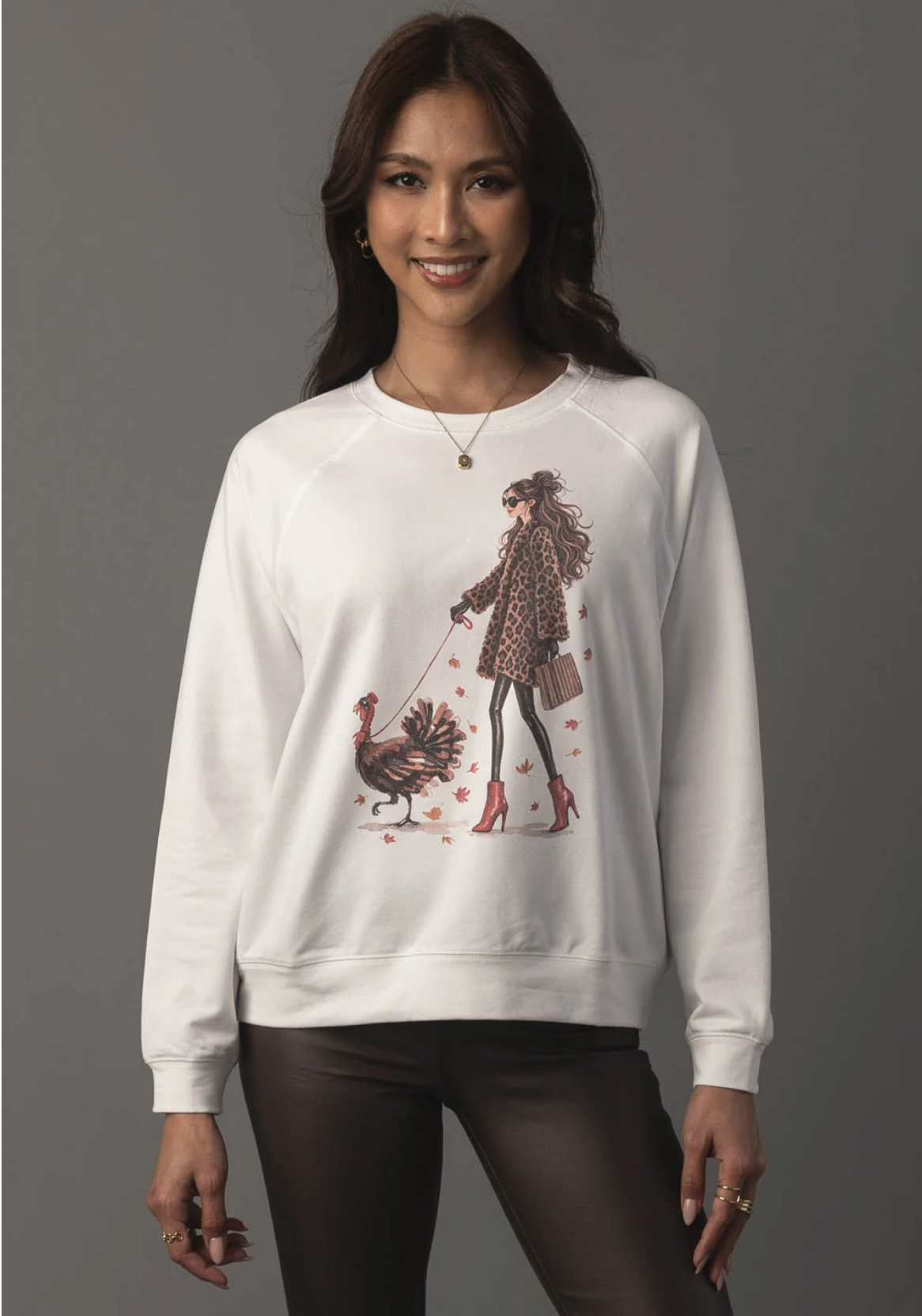 Girl Walking a Turkey Sweatshirt