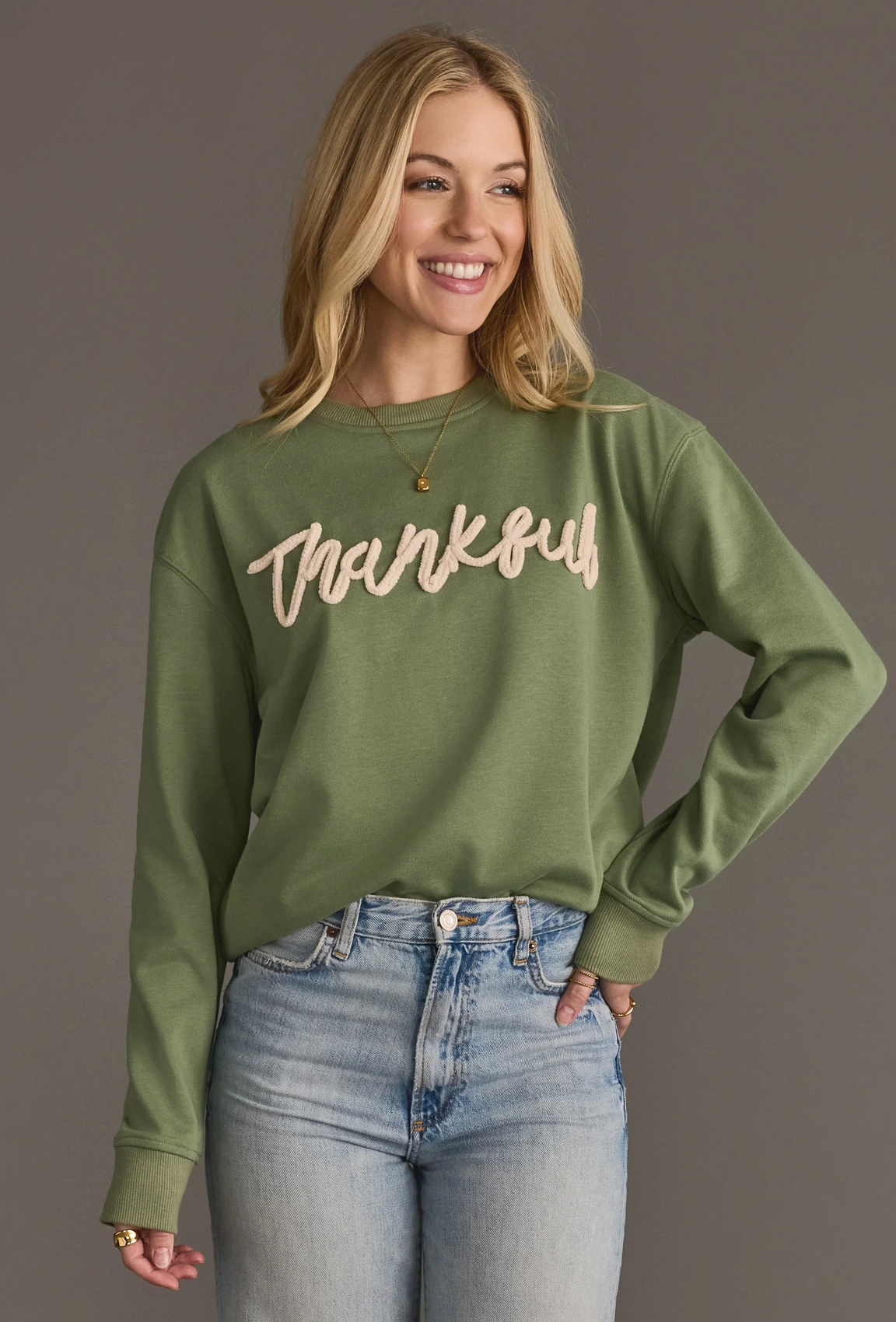 Sage Green Thankful Sweatshirt