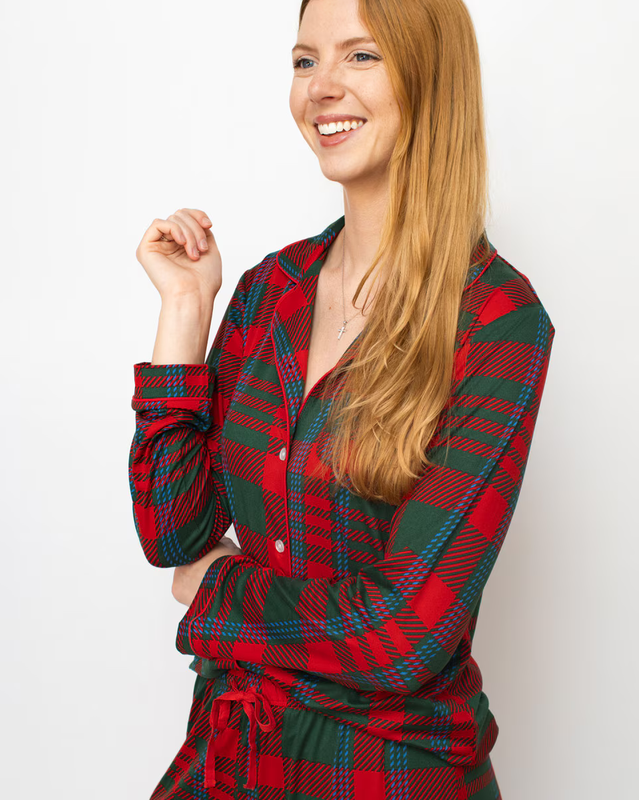 Telluride Plaid Long Sleeve Button Up Sleep Shirt & Short Set