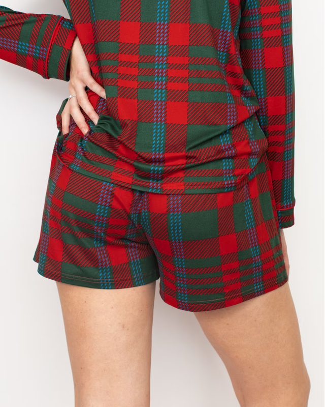 Telluride Plaid Long Sleeve Button Up Sleep Shirt & Short Set