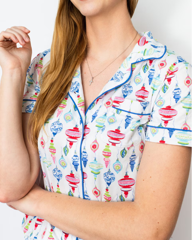 Whimsical Wonders Short Sleeve Button Up Sleep Shirt & Shorts Pajama Set