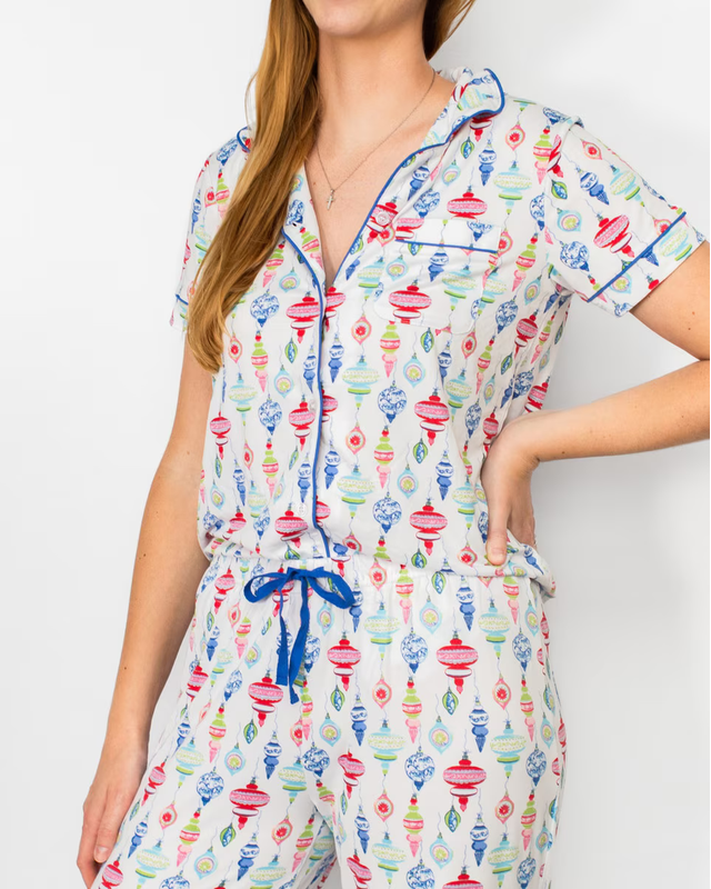 Whimsical Wonders Short Sleeve Button Up Sleep Shirt & Shorts Pajama Set