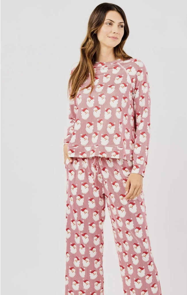 Mary Square Women's Christmas Santa PJ Pant Set Red Stripe