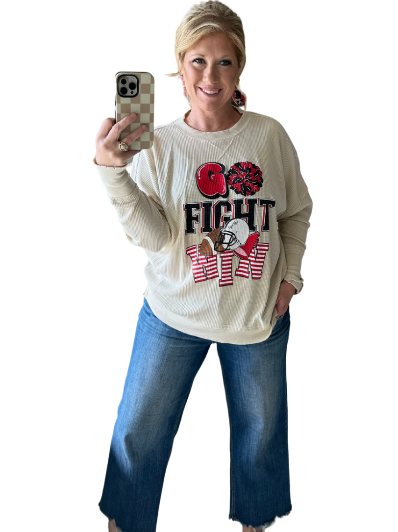 Red Go Fight Win Long Sleeve Waffle