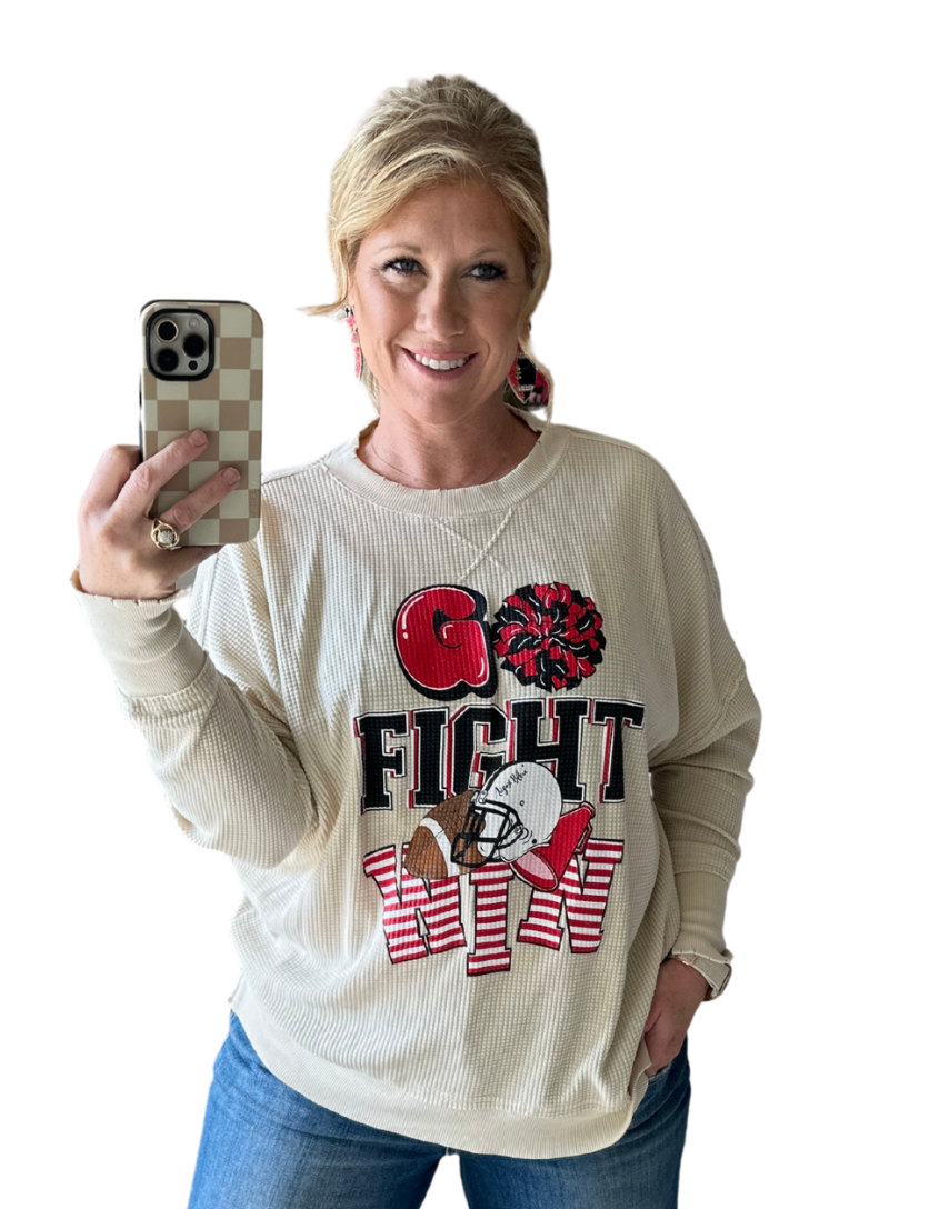 Red Go Fight Win Long Sleeve Waffle