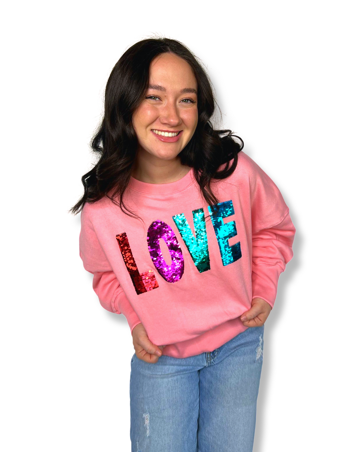 Multi Color Love Sequin Malibu Pink Maggie