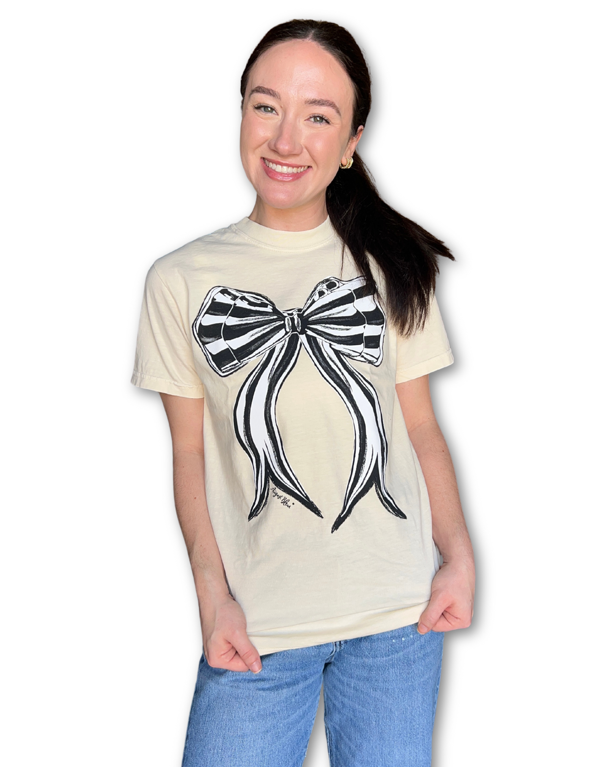 Black &amp; White Bow Comfort Colors Tee