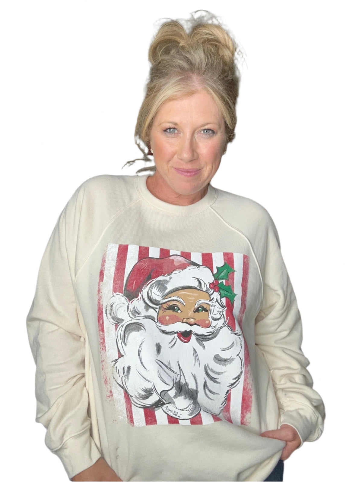 Jolly Santa on Natural color Bella Canvas Fleece Sweatshirt
