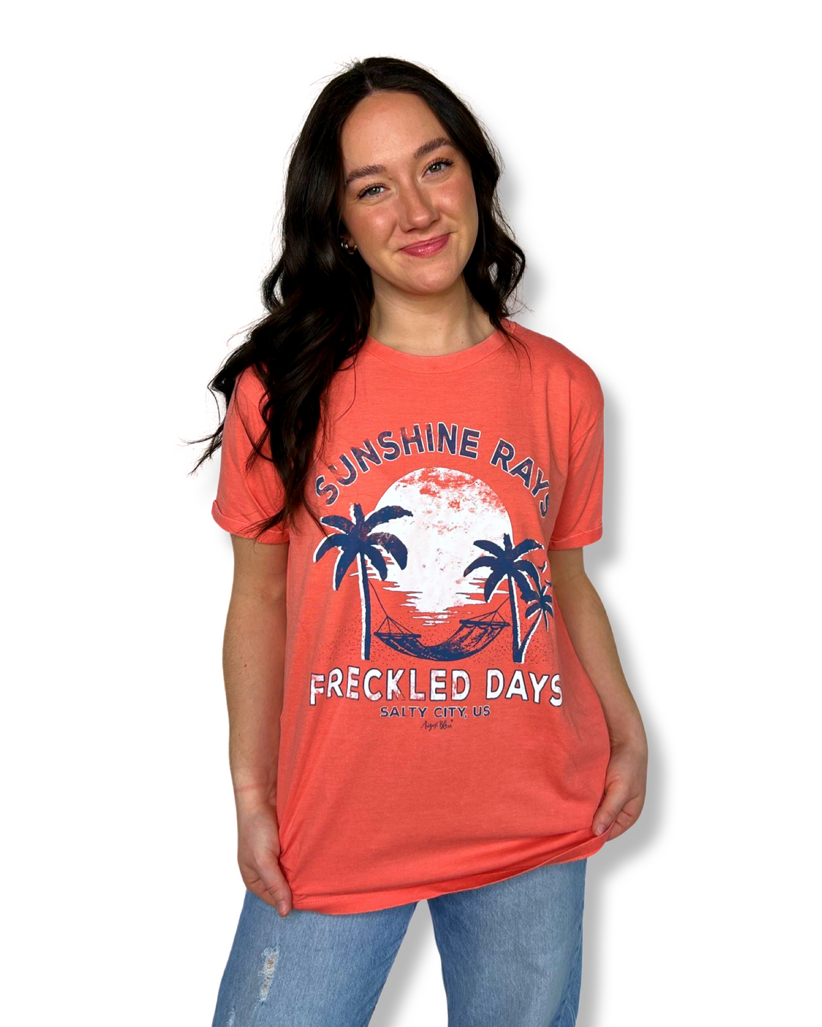 Sunshine Rays Freckled Days Hot Coral Tee