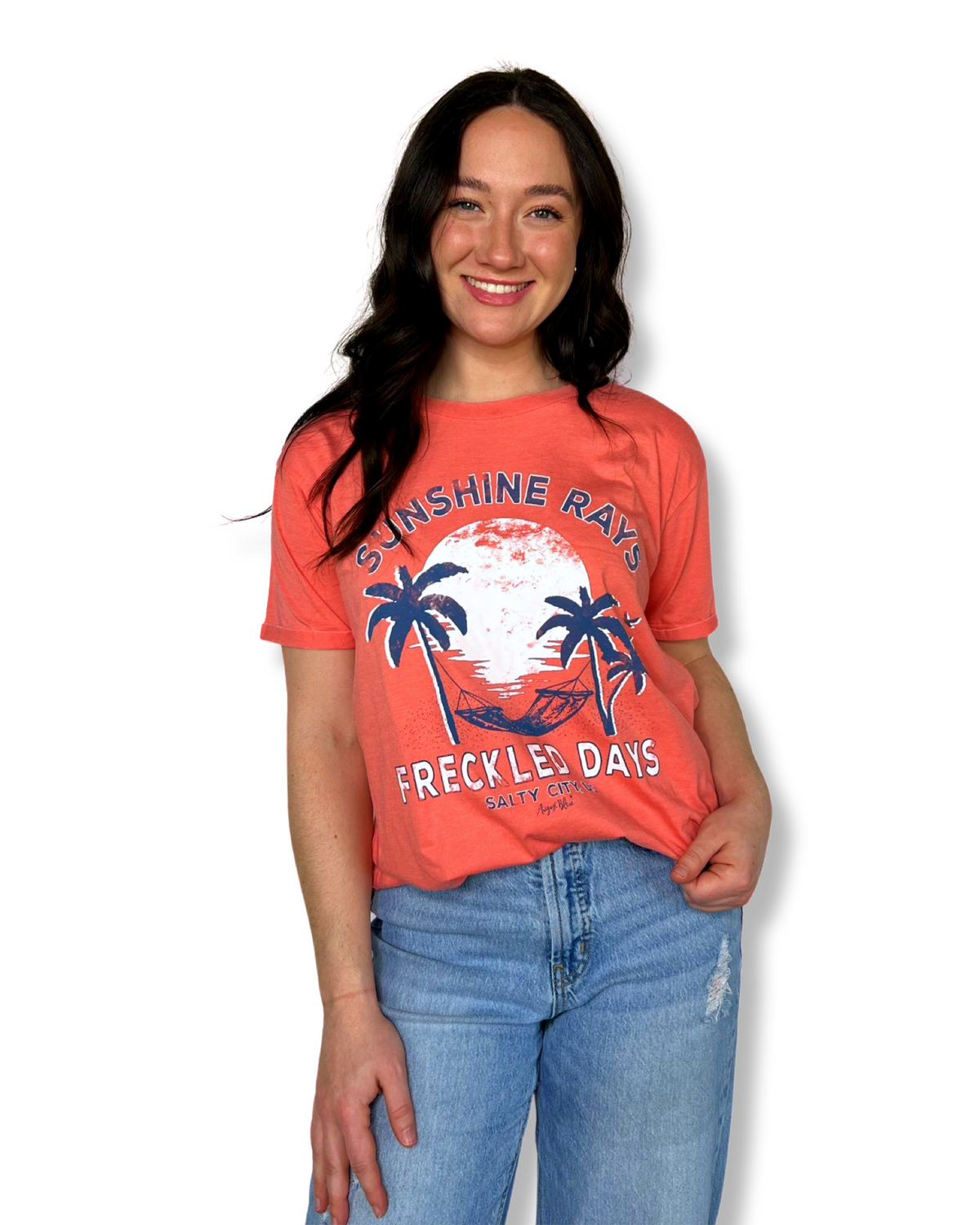 Sunshine Rays Freckled Days Hot Coral Tee