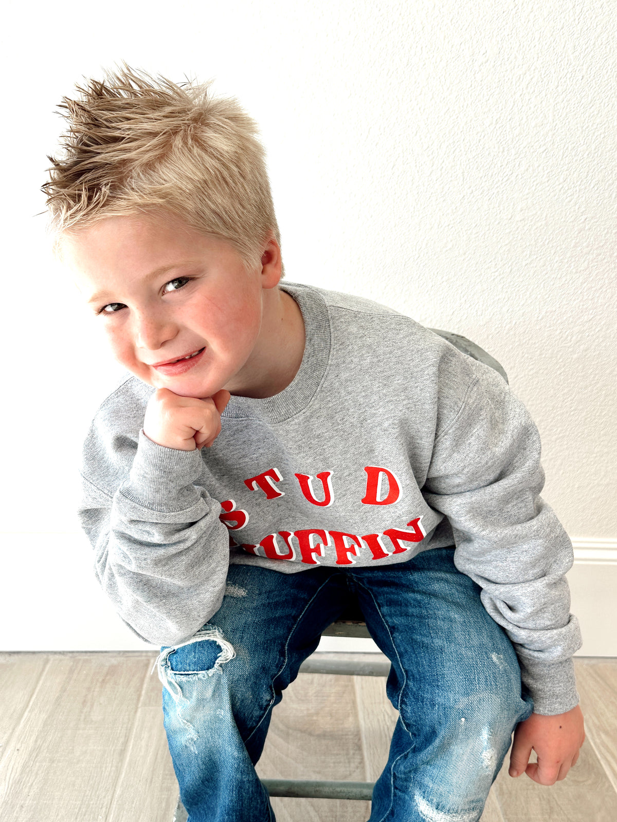 Stud Muffin Kids Grey Sweatshirt.
