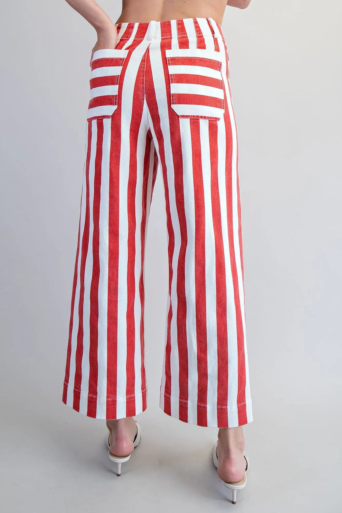 Red & White Striped Straight Leg Pants