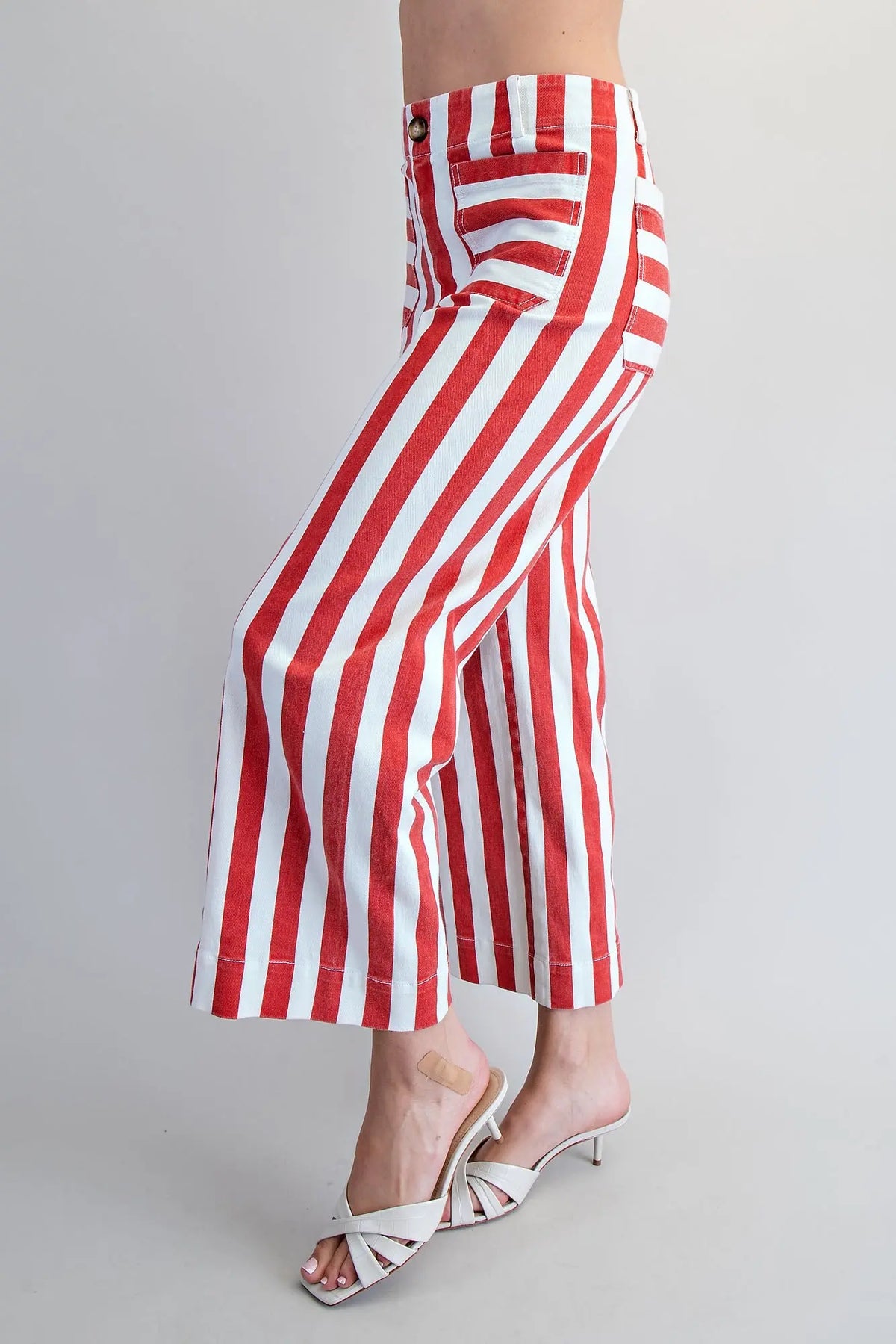 Red & White Striped Straight Leg Pants