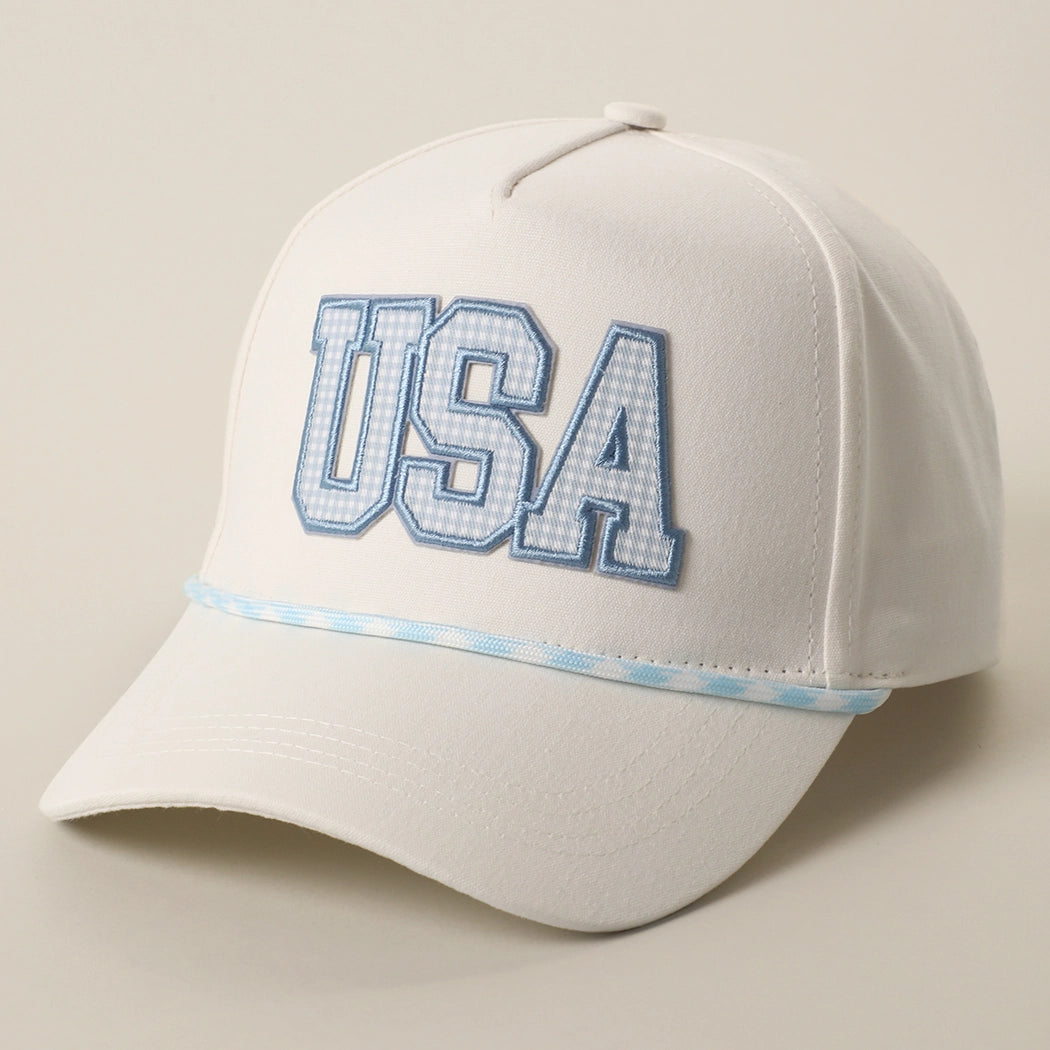 USA Gingham Embroidered Patch Rope Cap