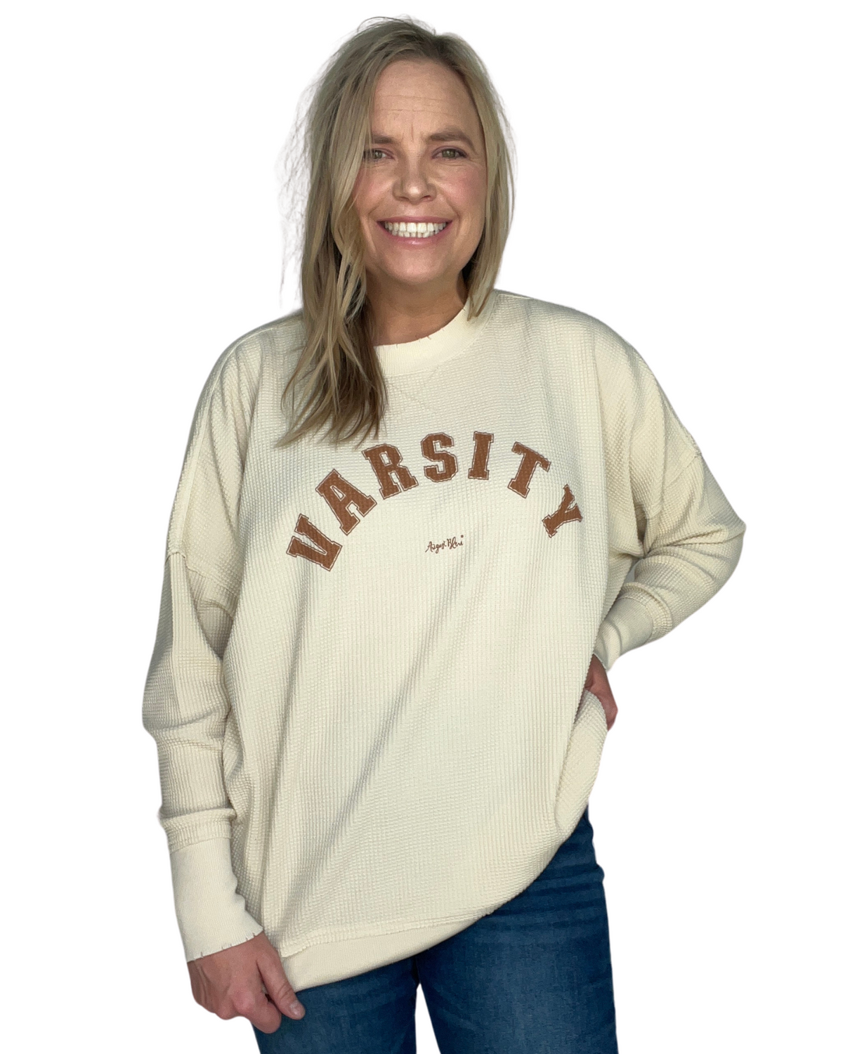 Varsity Brown Long Sleeve Waffle