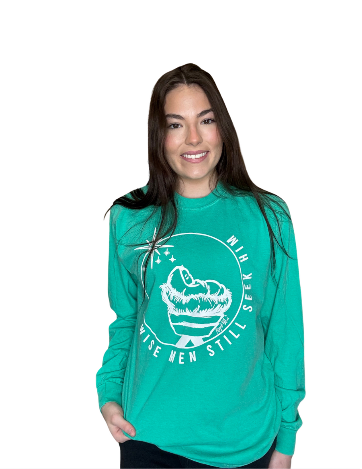 Wise Men Still Seek Him Island Comfort Color Green Long Sleeve