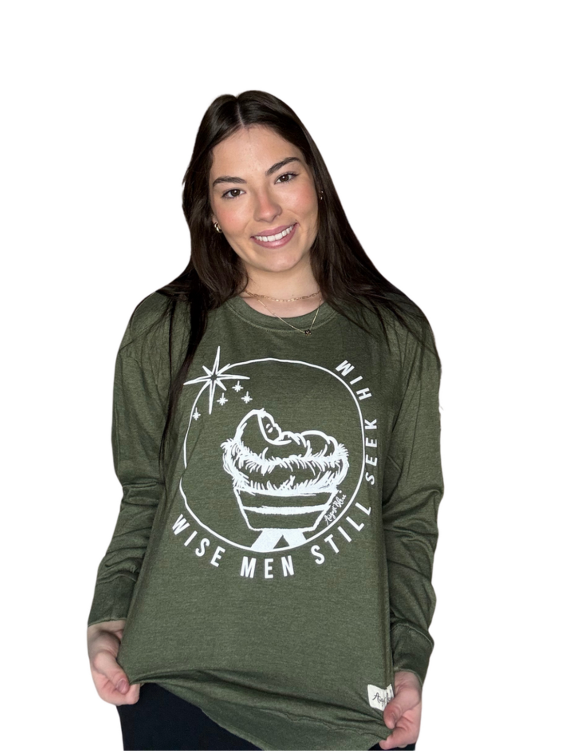 Wise Men Still Seek Him Olive High Low Long Sleeve Tee