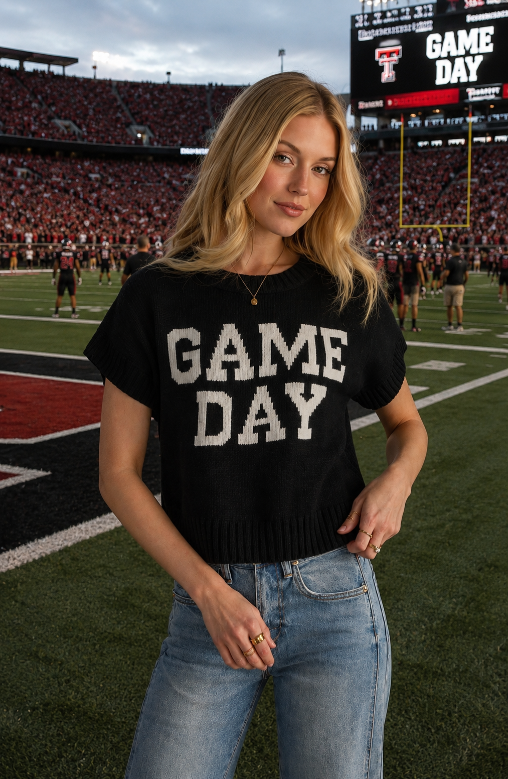 Black & White Game Day Short Sleeve Sweater