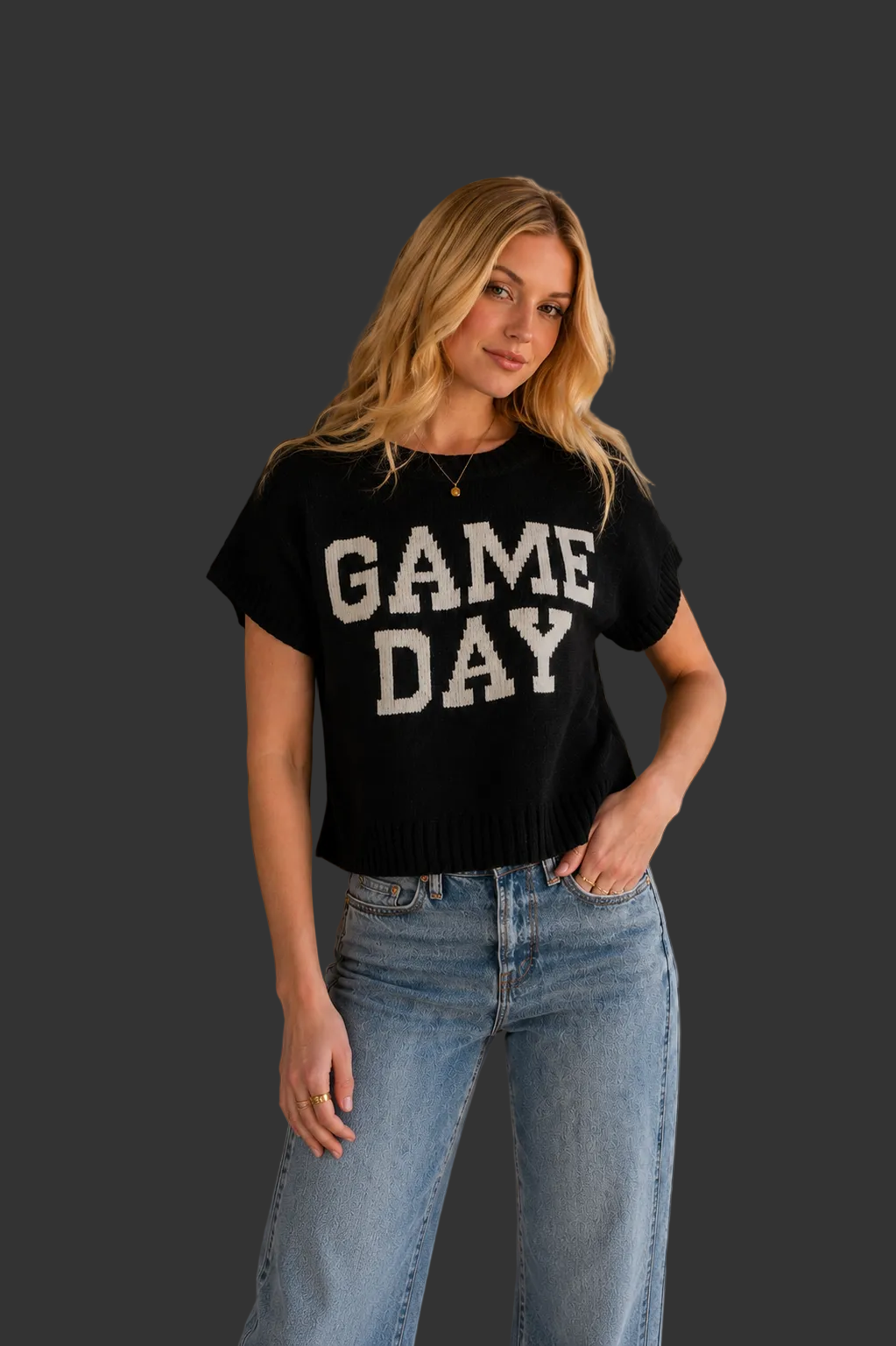 Black & White Game Day Short Sleeve Sweater