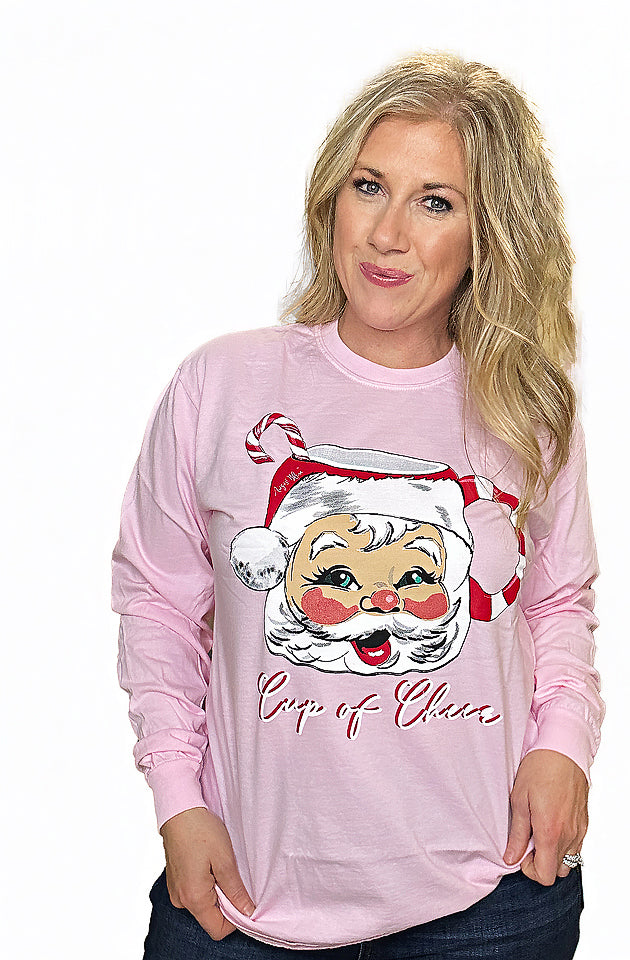 Cup of Cheer Pink Comfort Color Long Sleeve Shirt