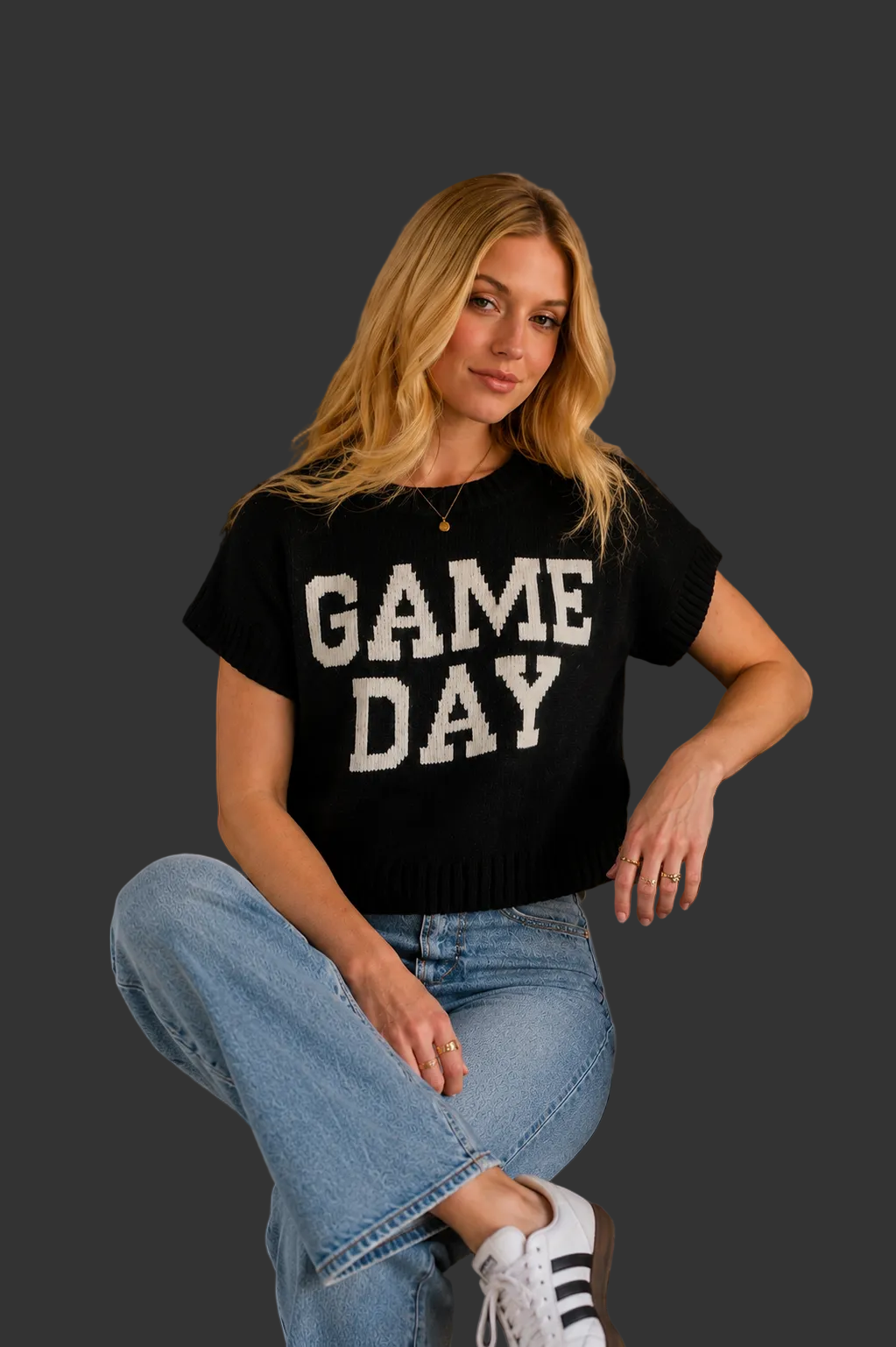 Black & White Game Day Short Sleeve Sweater