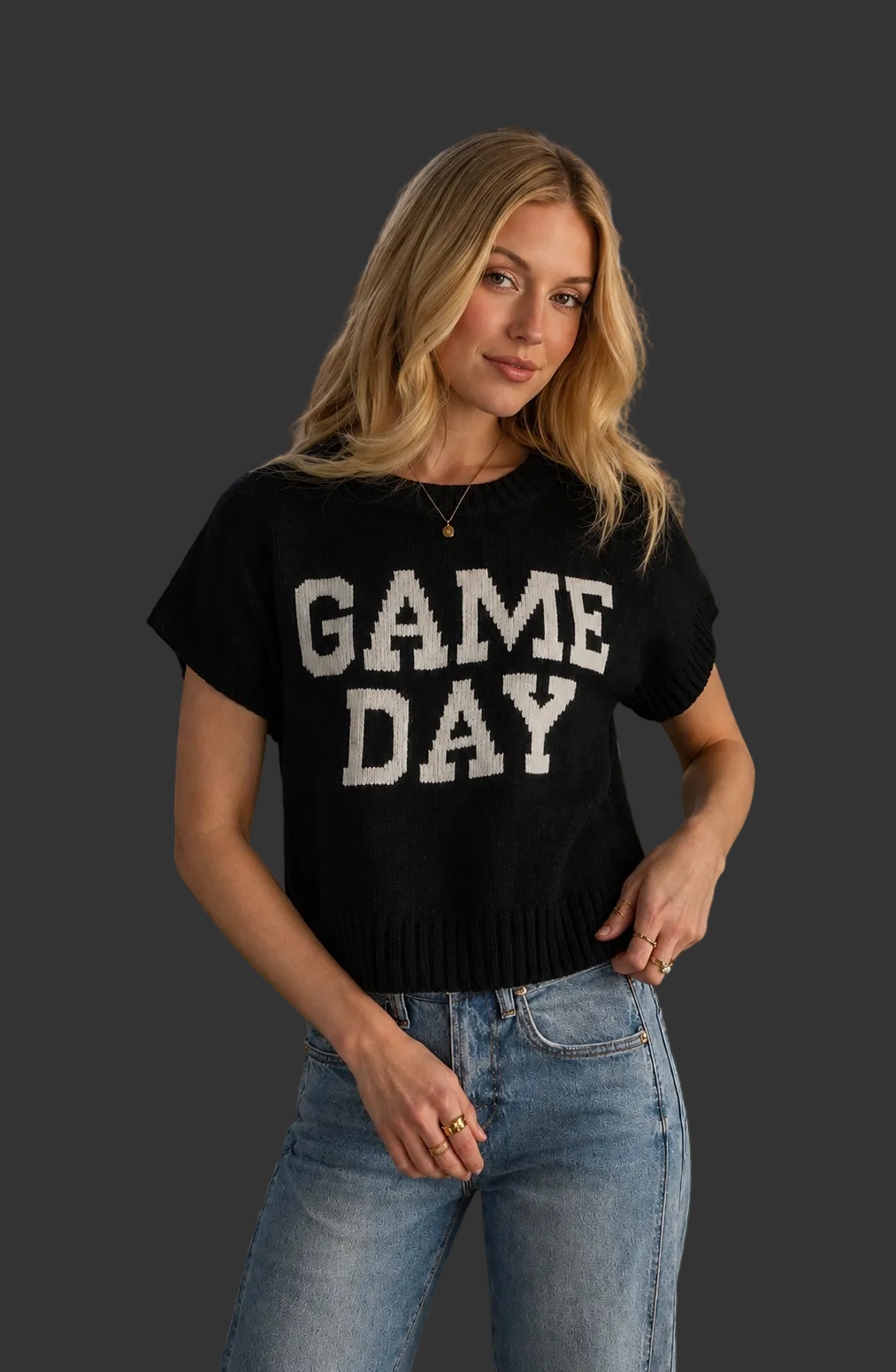 Black & White Game Day Short Sleeve Sweater