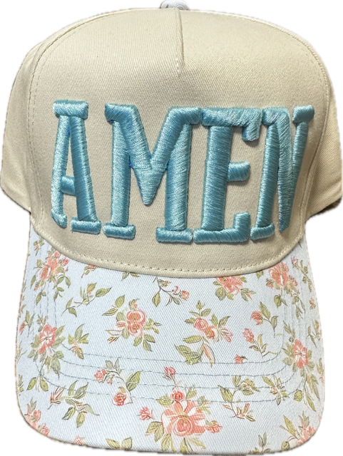 Amen Puff Embroidered Hat Elegant Blue